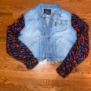Joseph Kids Denim Jacket with Multicolor Sleeves